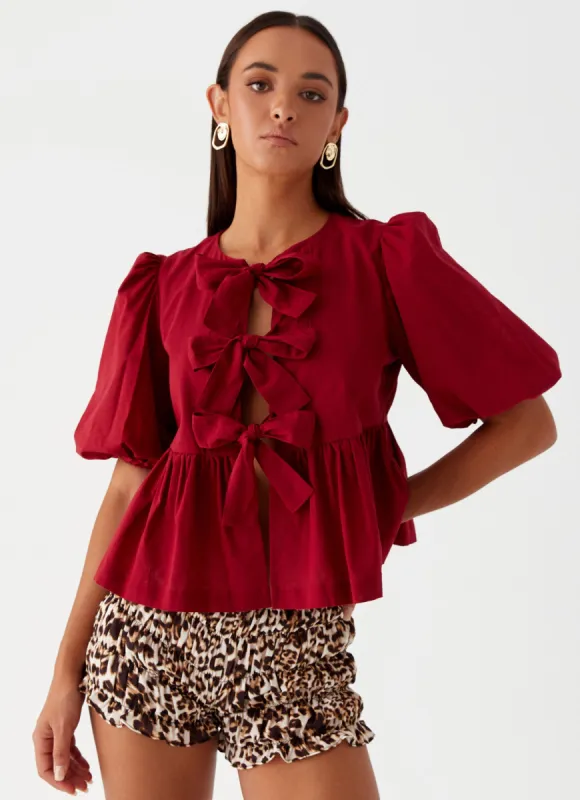 Western Wind Tie Top - Maroon made by Peppermayo