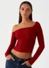 Talia Asymmetric Long Sleev Top - Red sold by Peppermayo
