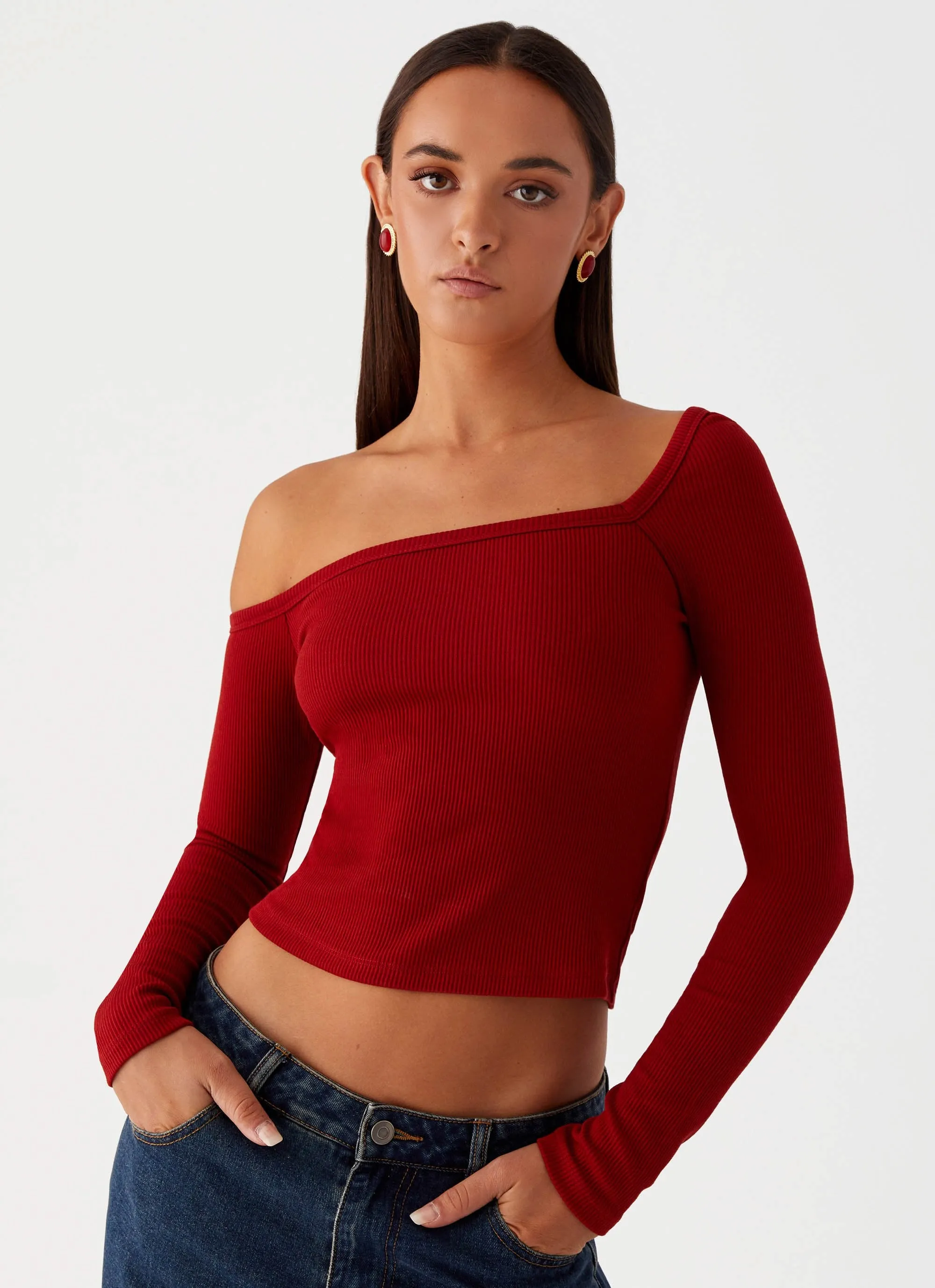 Talia Asymmetric Long Sleev Top - Red sold by Peppermayo product image thumbnail 5