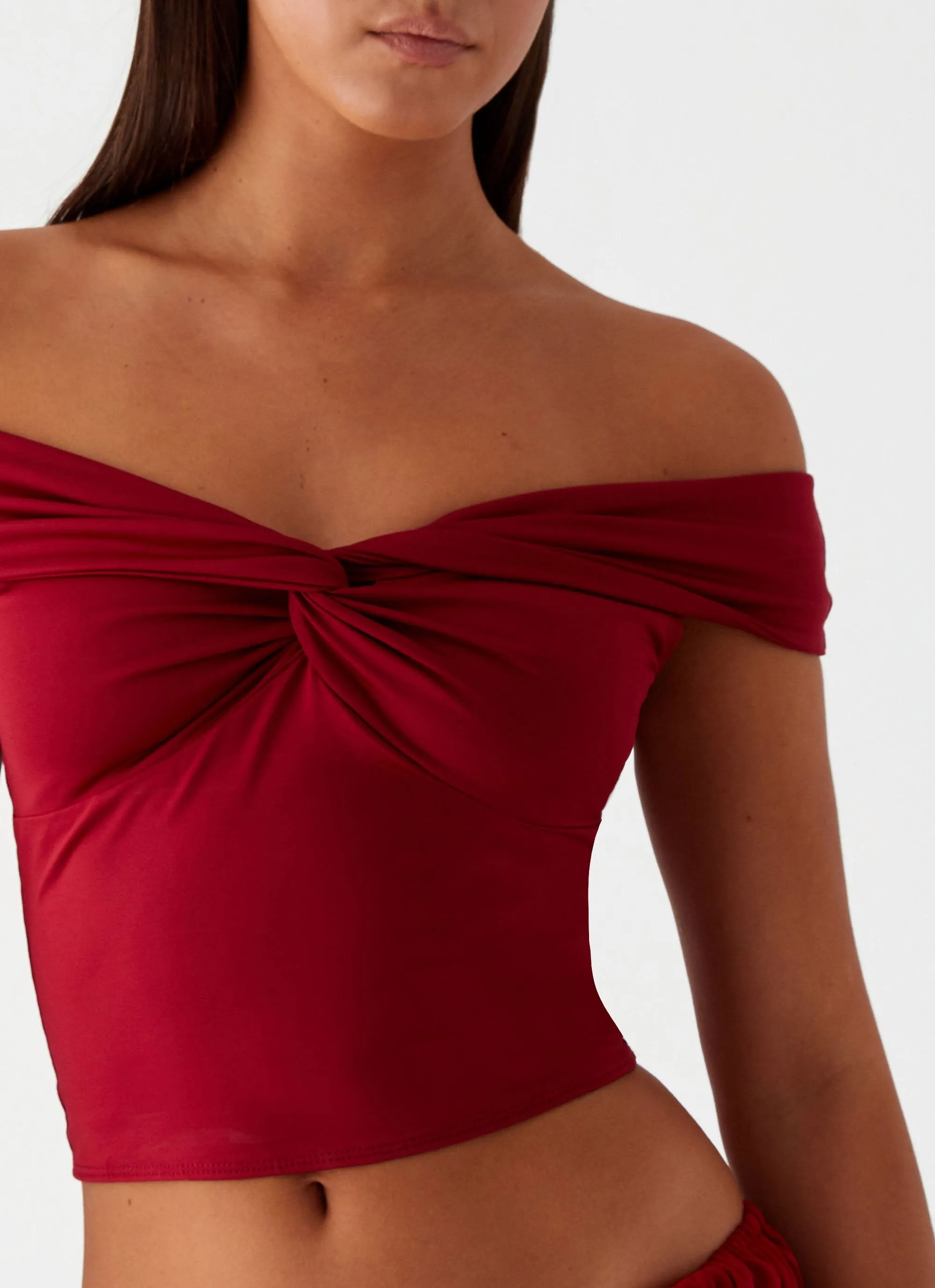 Trixie Twist Off Shoulder Top - Maroon sold by Peppermayo product image thumbnail 5