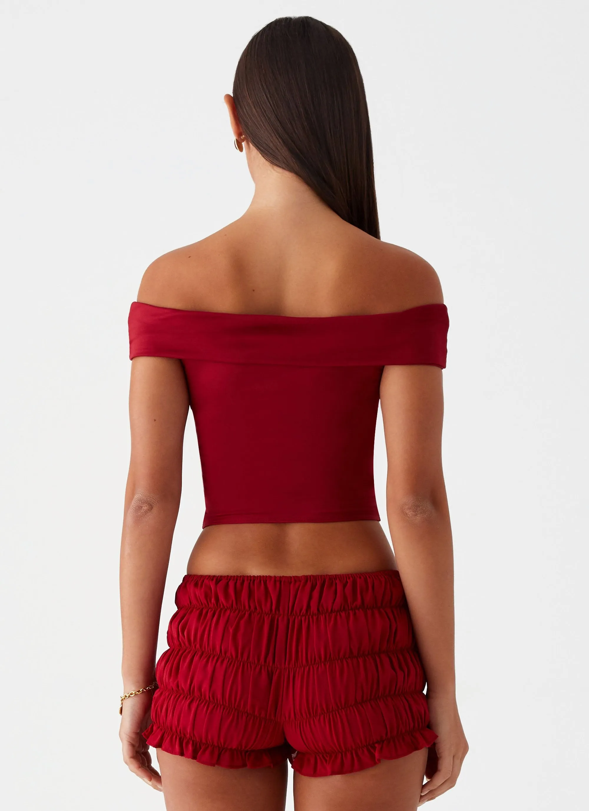 Trixie Twist Off Shoulder Top - Maroon sold by Peppermayo product image thumbnail 4