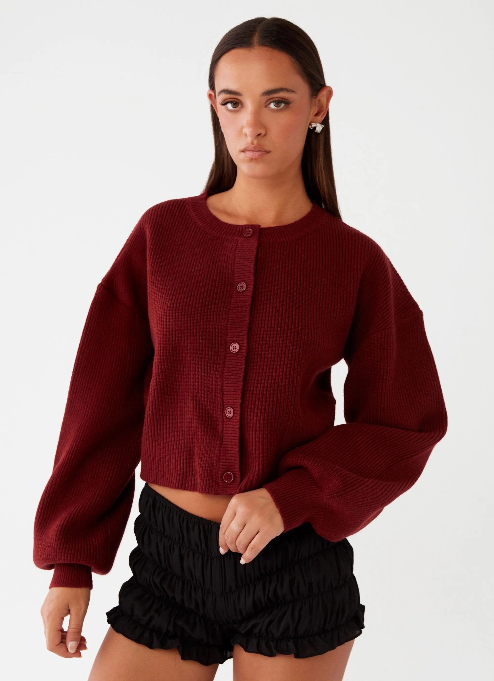 Daphne Knit Cardigan - Maroon sold by Peppermayo