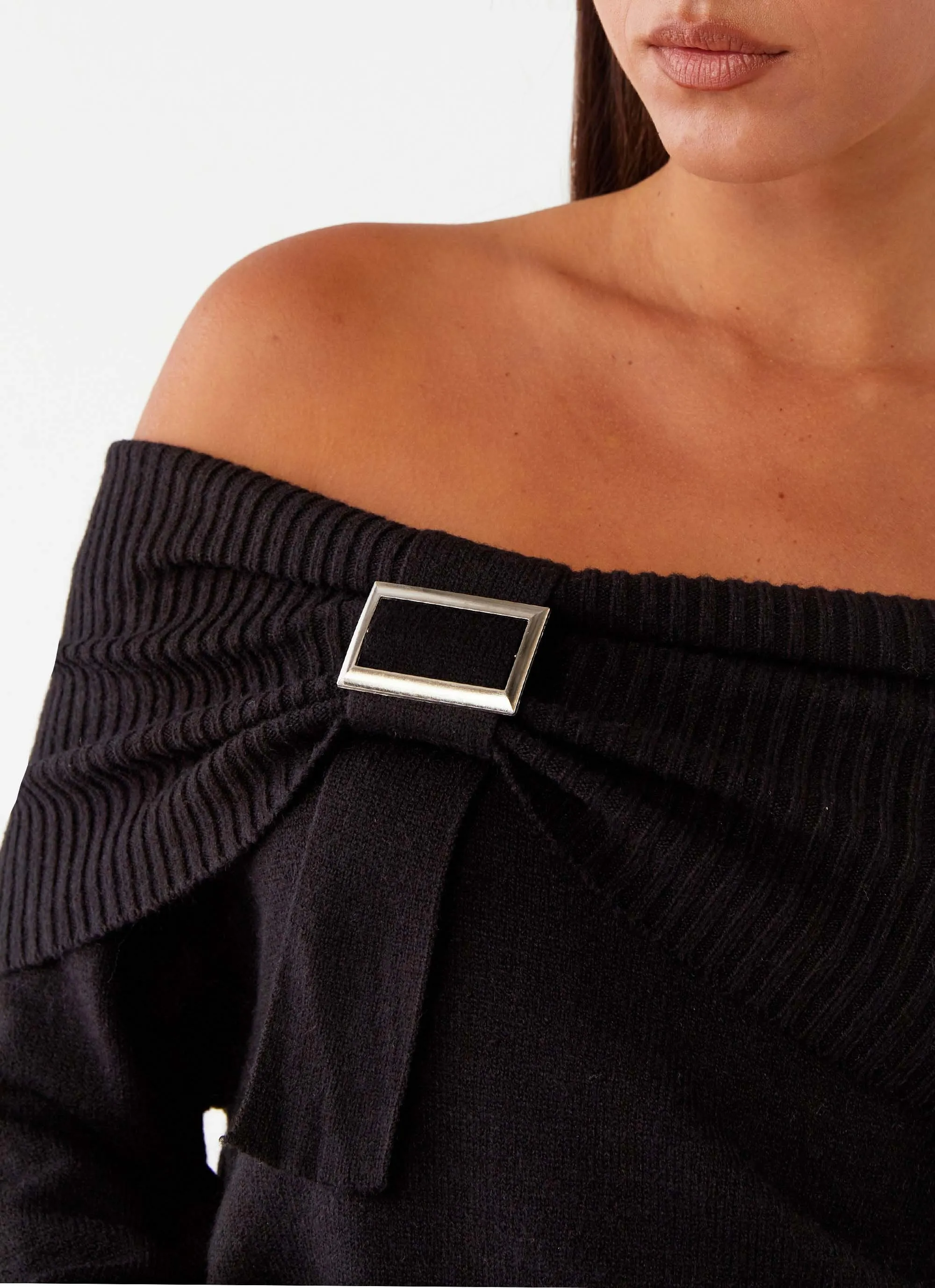 Buckle Up Oversized Bardot Knit Sweater - Black sold by Peppermayo product image thumbnail 2