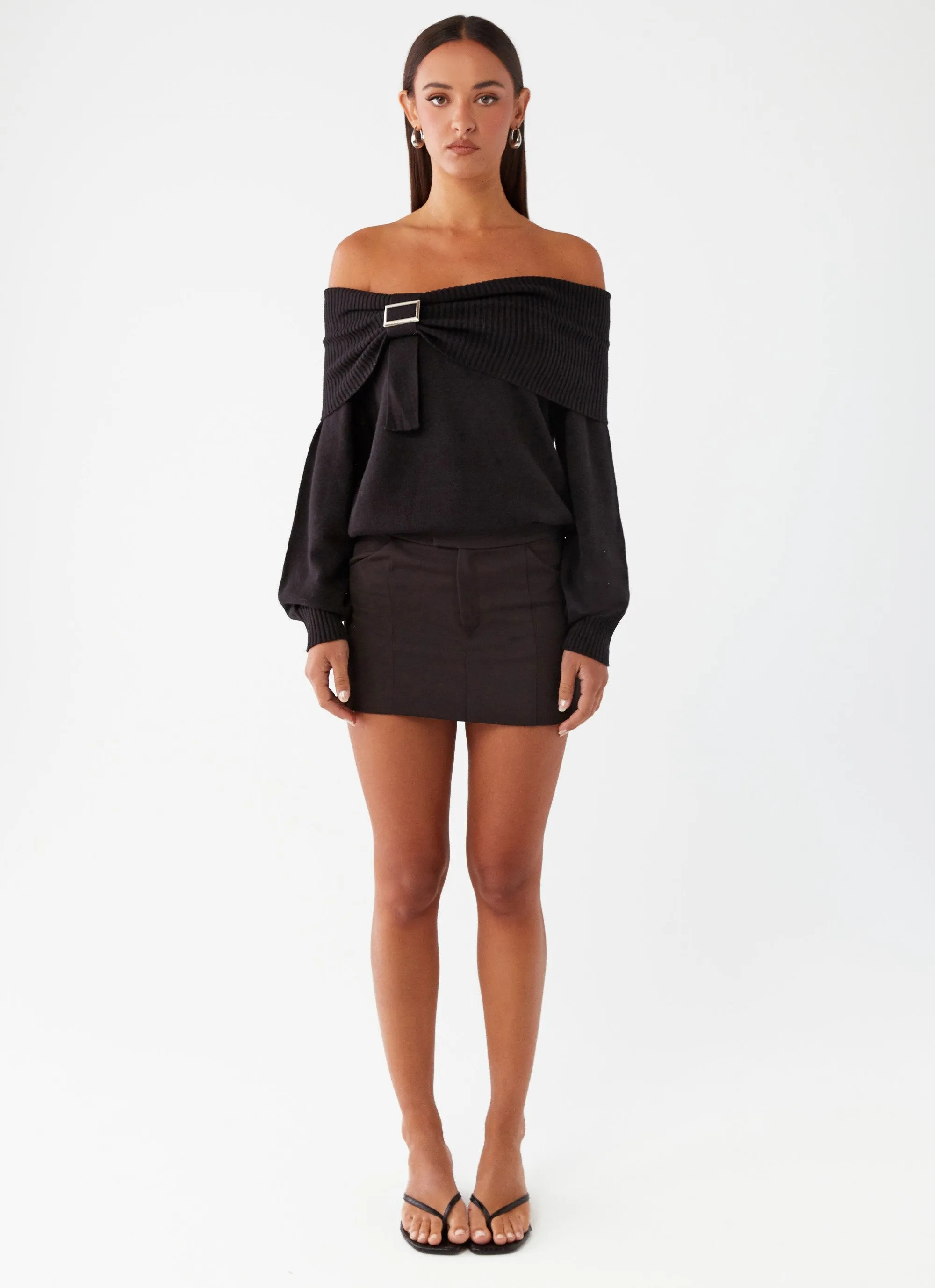 Buckle Up Oversized Bardot Knit Sweater - Black sold by Peppermayo product image thumbnail 3