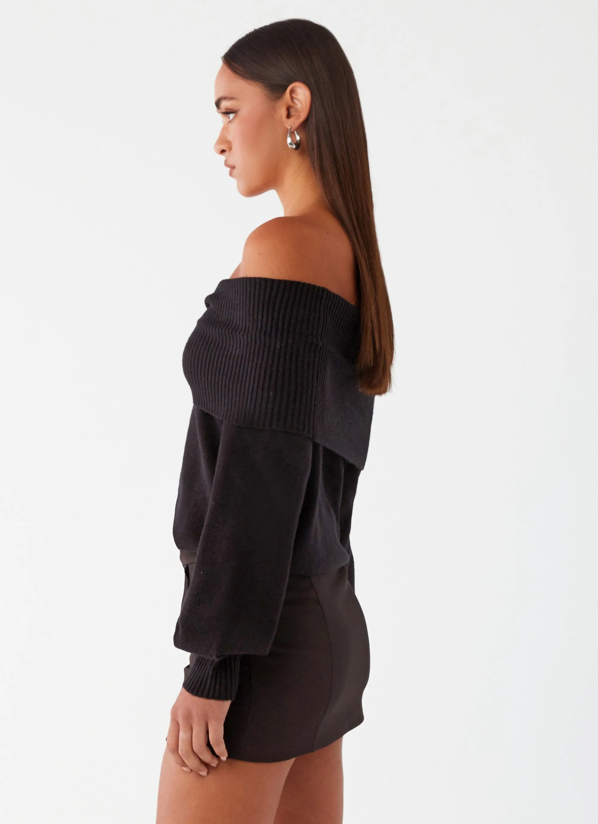 Buckle Up Oversized Bardot Knit Sweater - Black sold by Peppermayo product image thumbnail 4