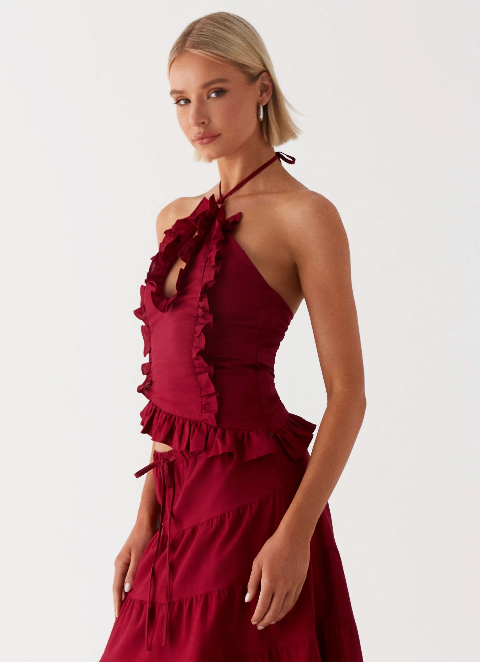 Mariella Linen Top - Maroon sold by Peppermayo product image thumbnail 3