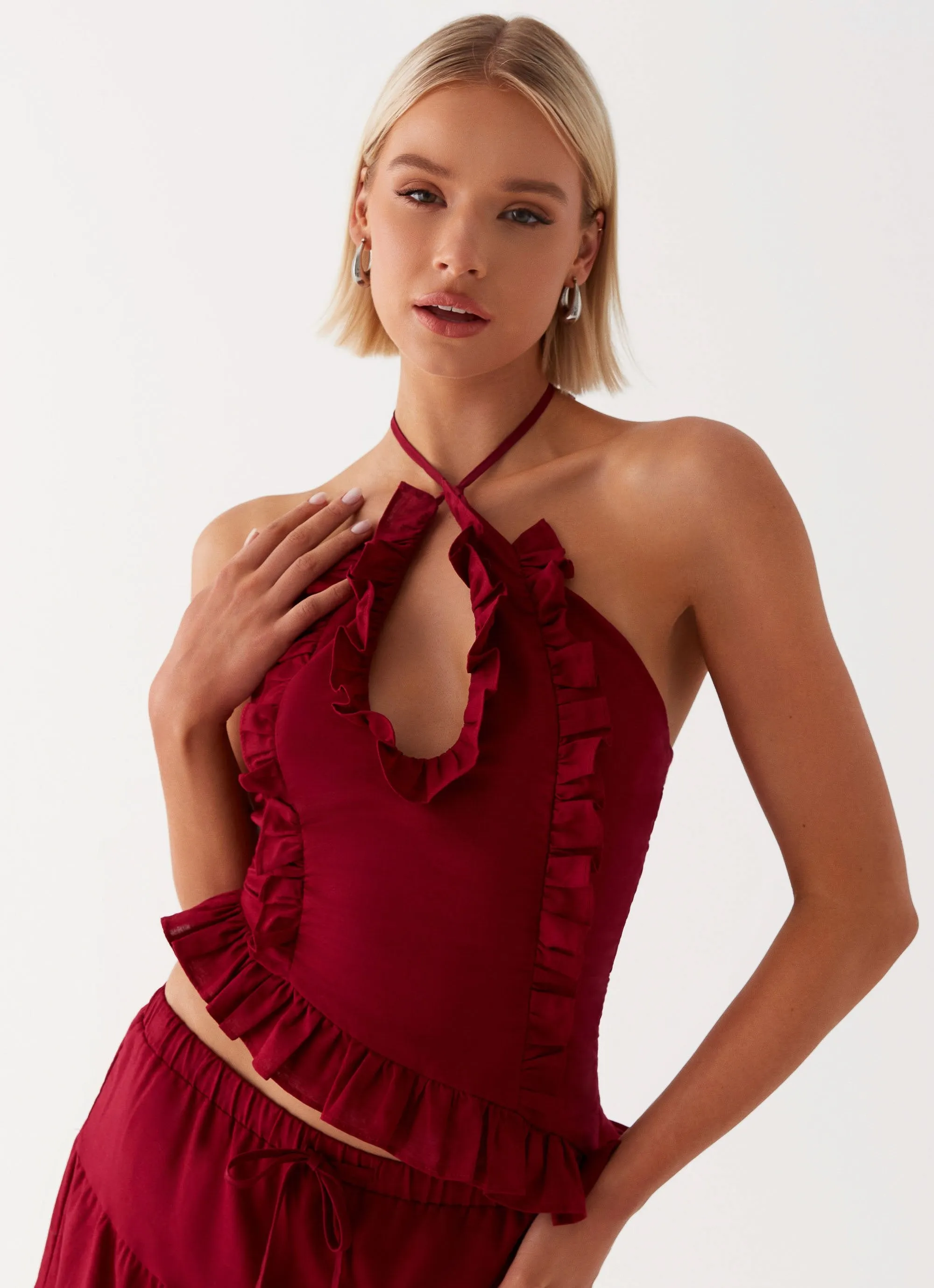 Mariella Linen Top - Maroon sold by Peppermayo