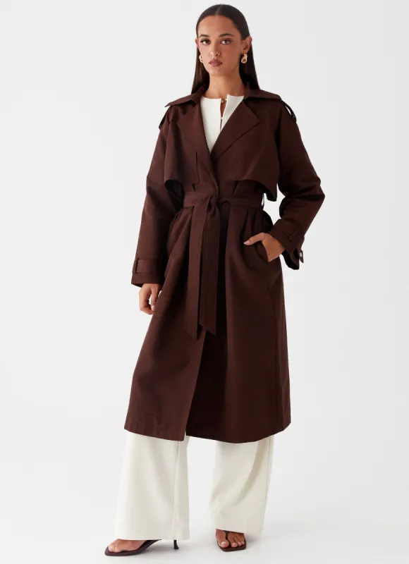 Rent Free Trench Coat - Chocolate sold by Peppermayo