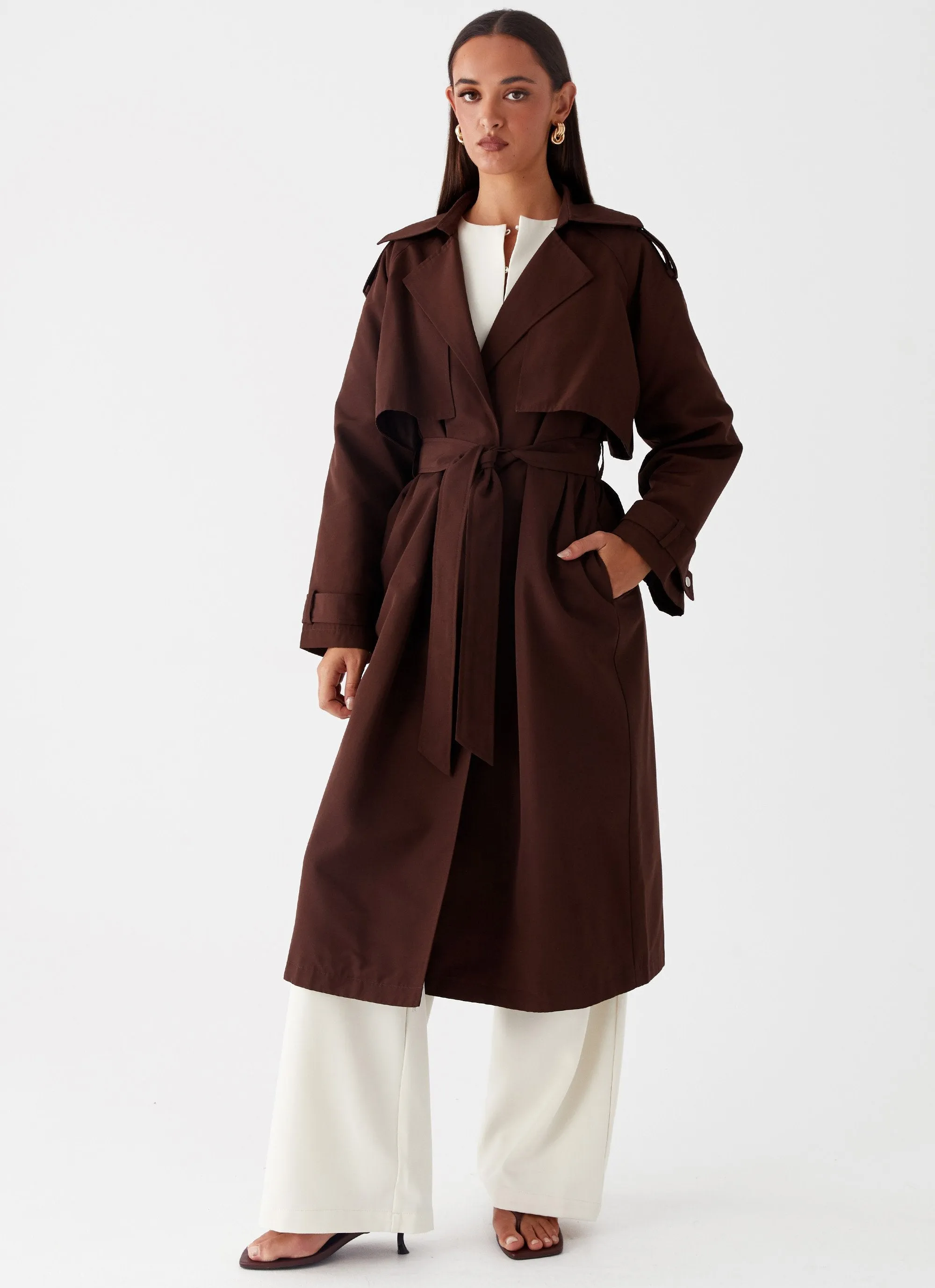 Rent Free Trench Coat - Chocolate sold by Peppermayo