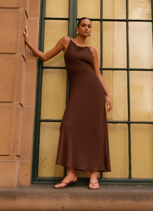 Dove High Neck Maxi Dress - Chocolate made by Peppermayo