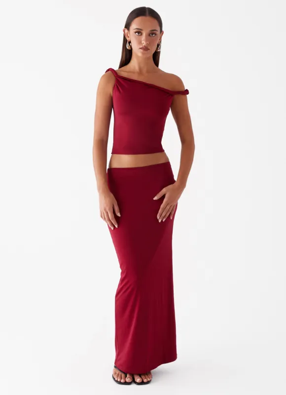 Solace Soul Maxi Skirt - Maroon sold by Peppermayo