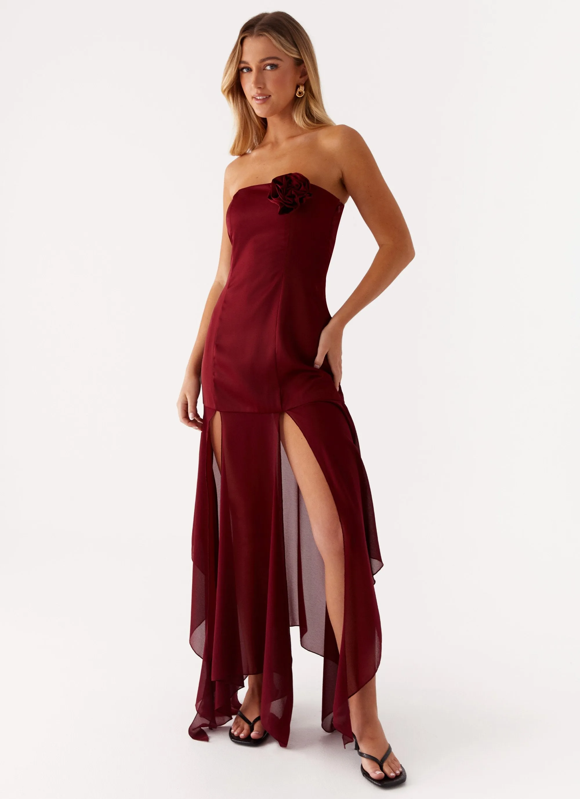 Collision Satin Maxi Dress - Cherry Red sold by Peppermayo