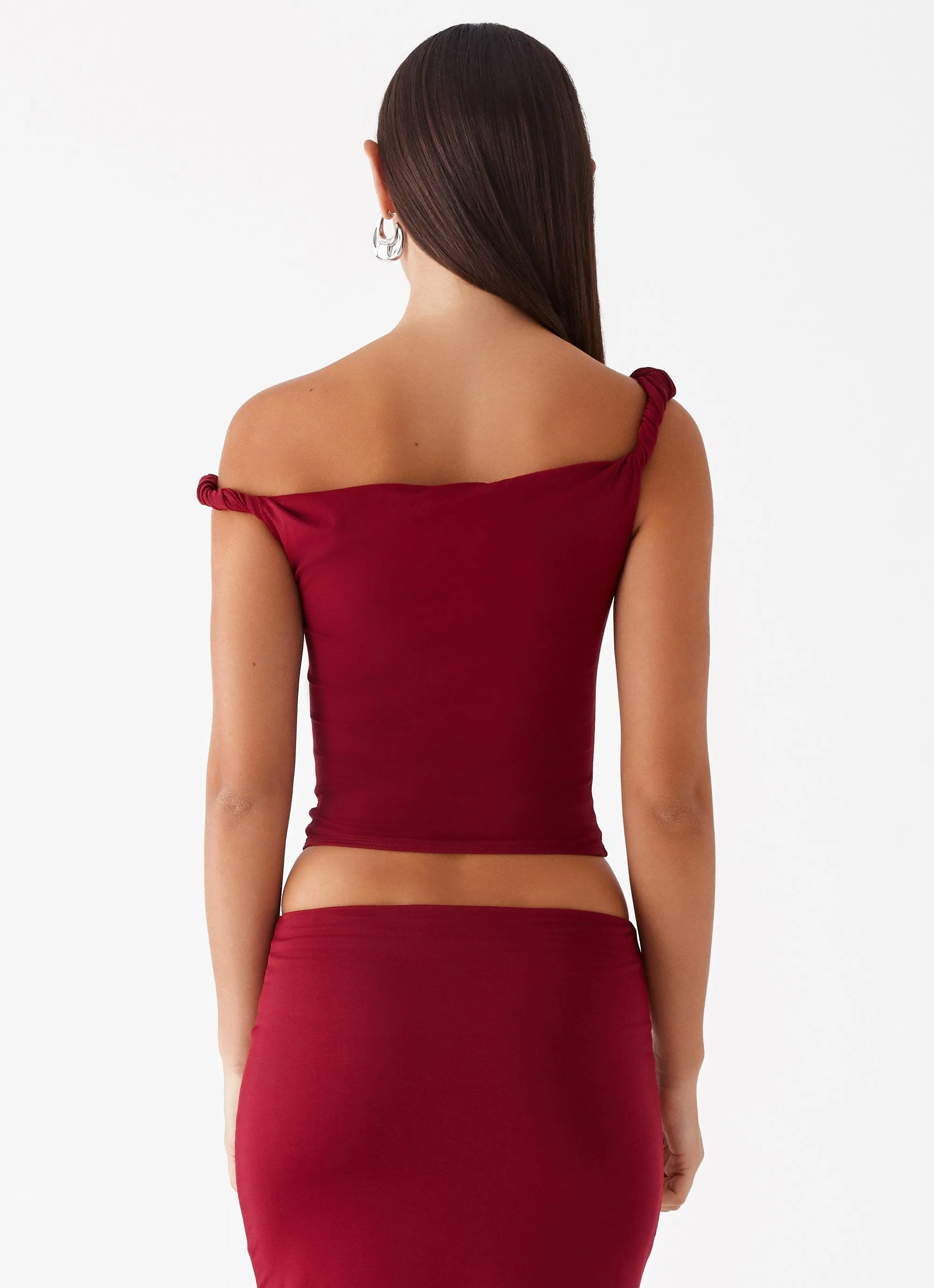 Solace Soul Twist Shoulder Top - Maroon sold by Peppermayo product image thumbnail 4