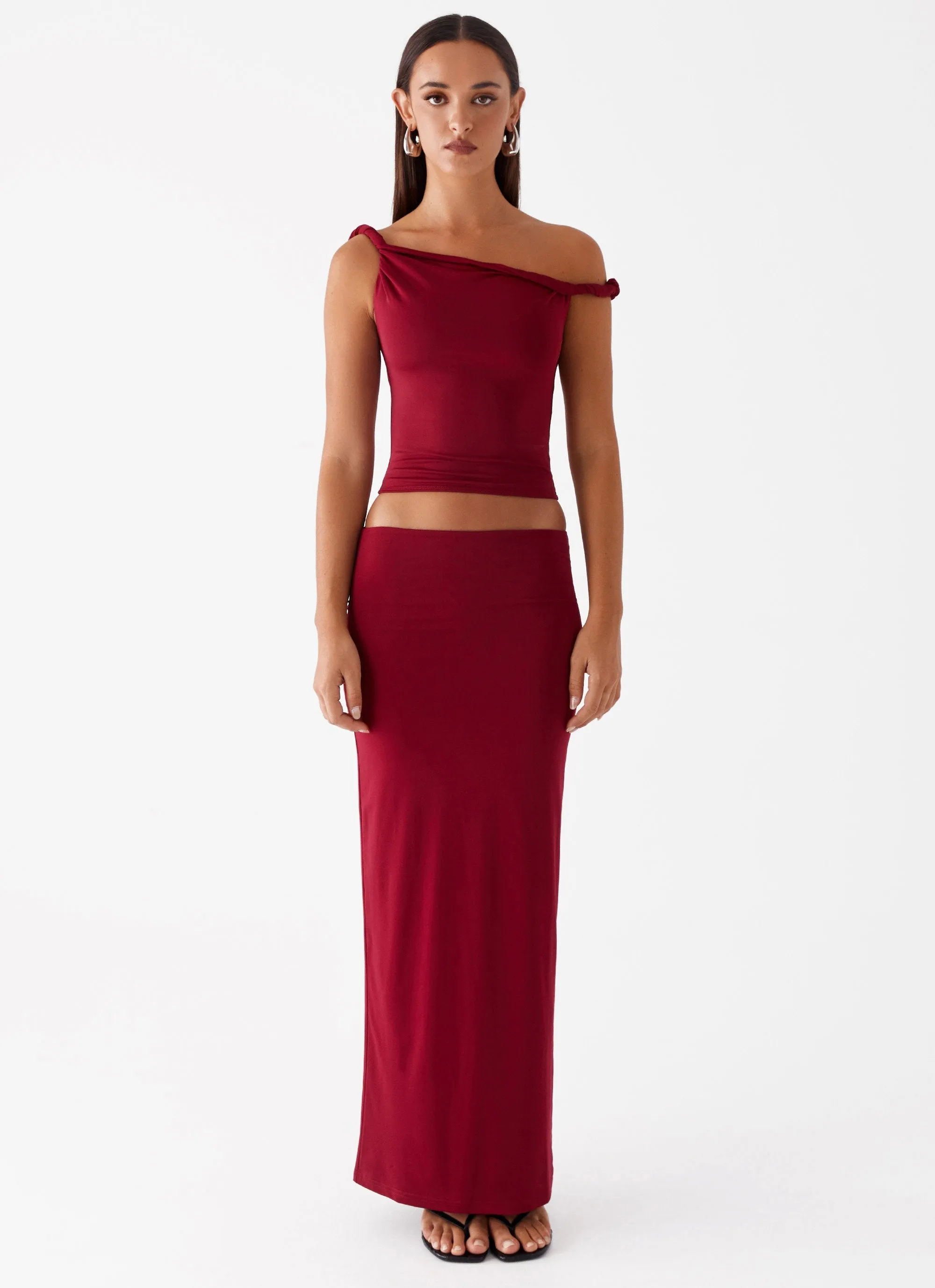 Solace Soul Twist Shoulder Top - Maroon sold by Peppermayo product image thumbnail 2