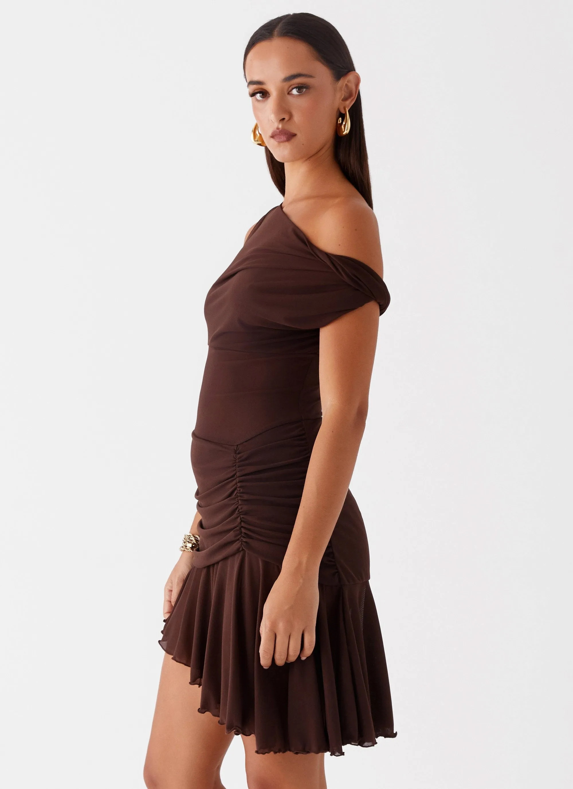 Fernleigh One Shoulder Mini Dress - Chocolate sold by Peppermayo product image thumbnail 4