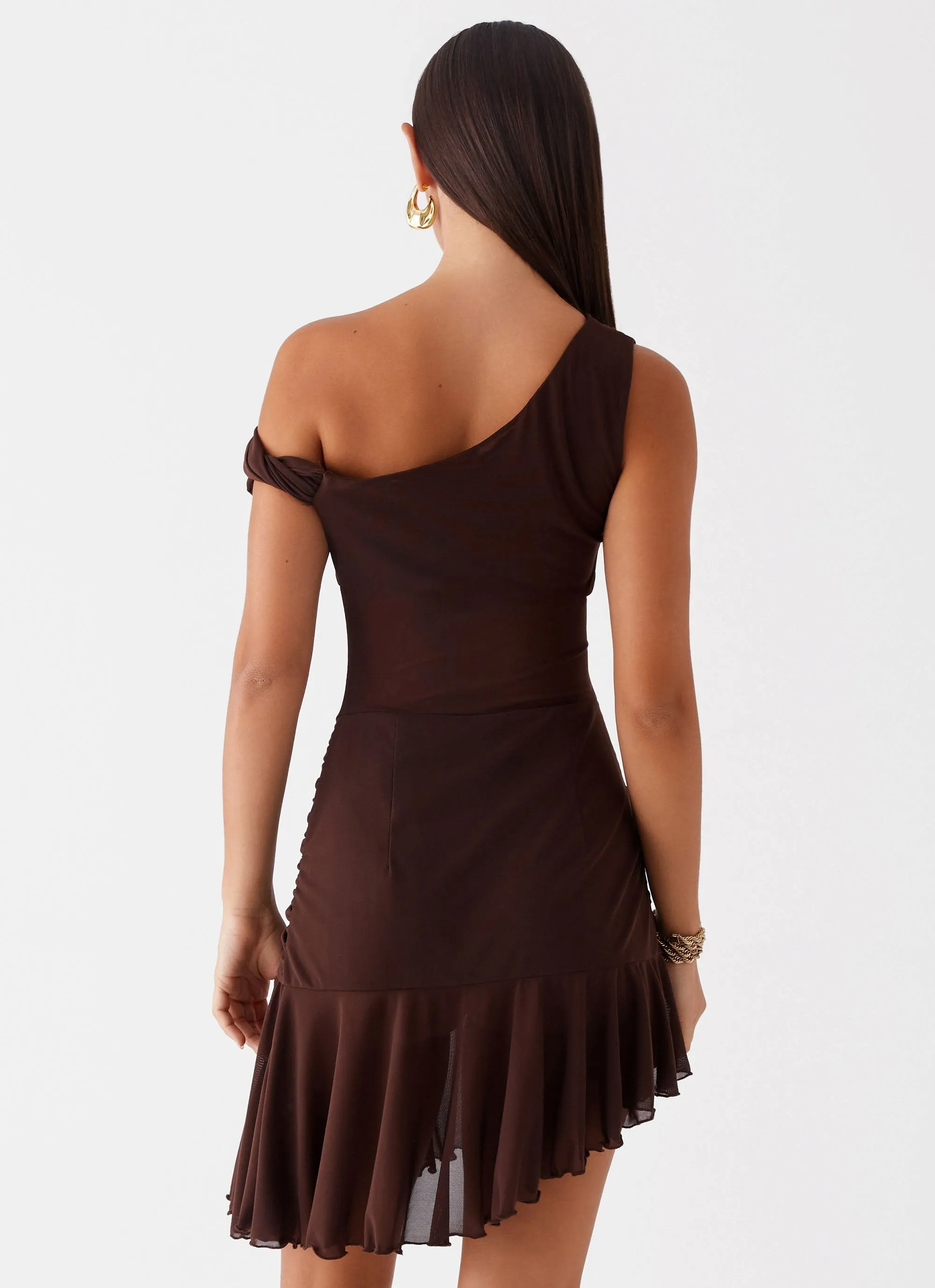 Fernleigh One Shoulder Mini Dress - Chocolate sold by Peppermayo product image thumbnail 5