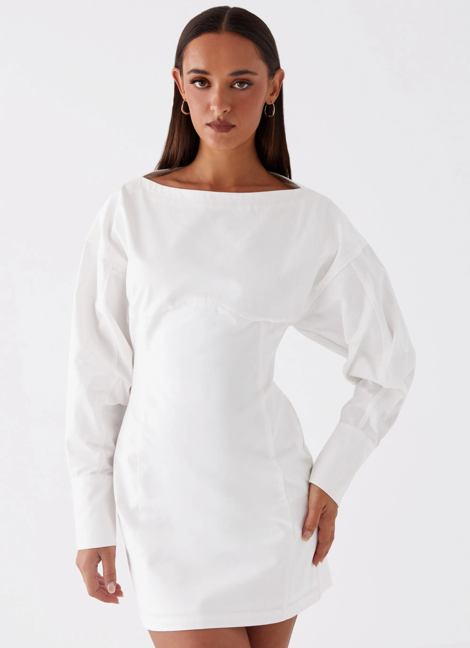 Dynasty Shirt Mini Dress - White sold by Peppermayo