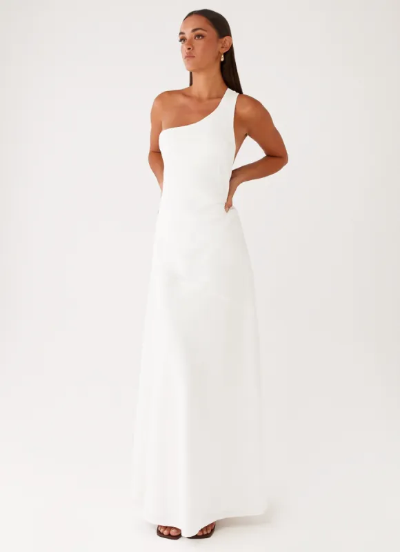Oaklyn One Shoulder Maxi Dress - Ivory sold by Peppermayo