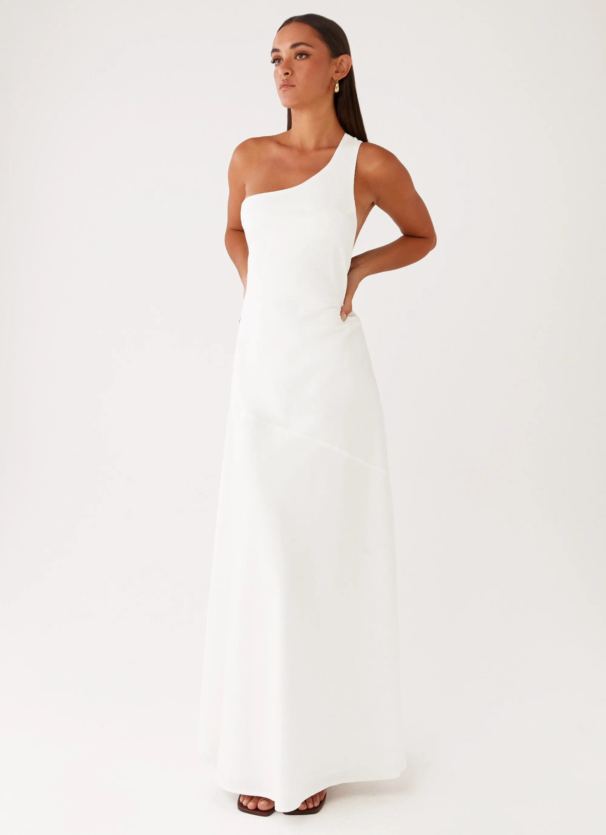 Oaklyn One Shoulder Maxi Dress - Ivory sold by Peppermayo