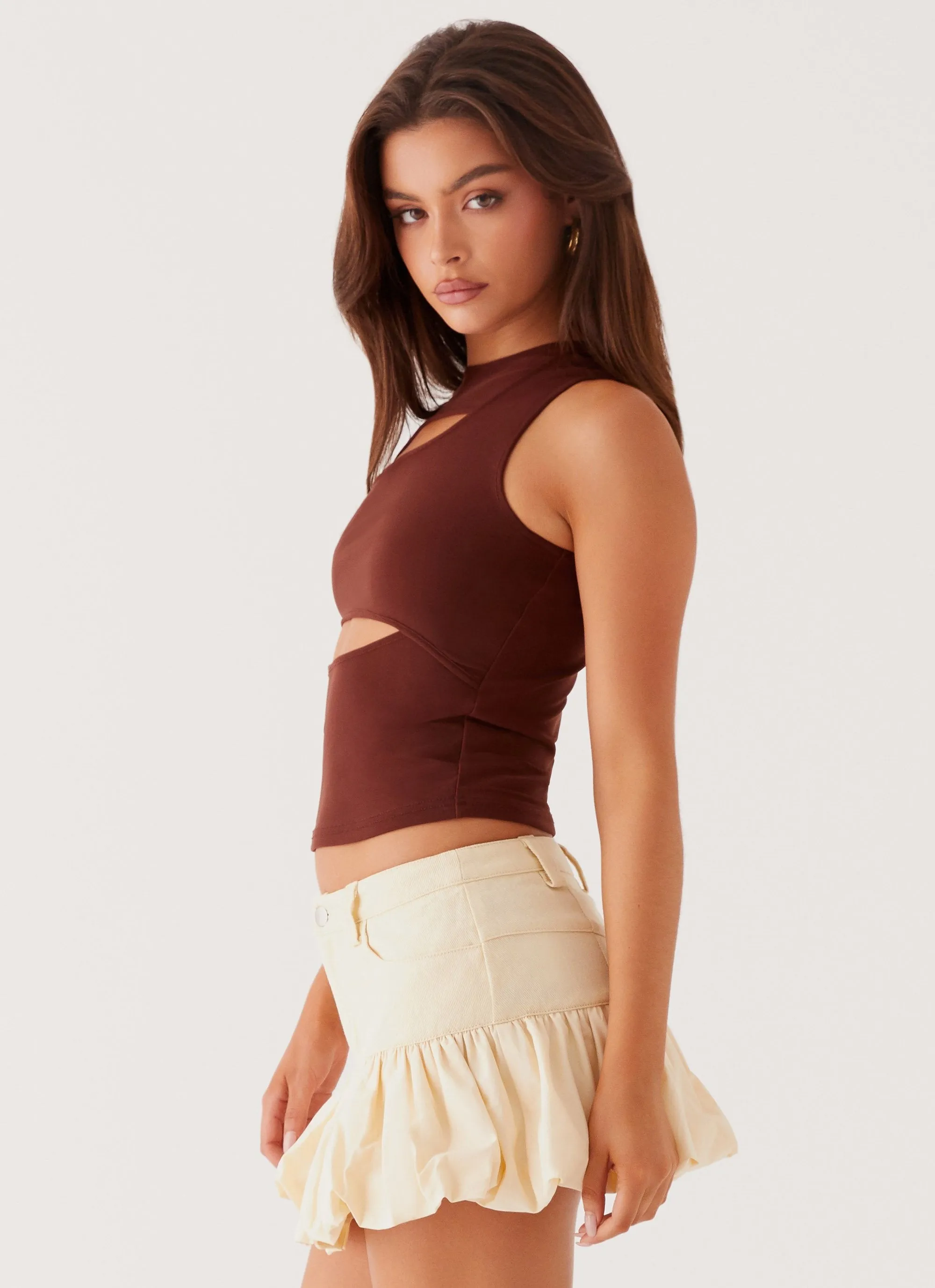 Beyond Cut Out Mesh Top - Chocolate sold by Peppermayo product image thumbnail 3