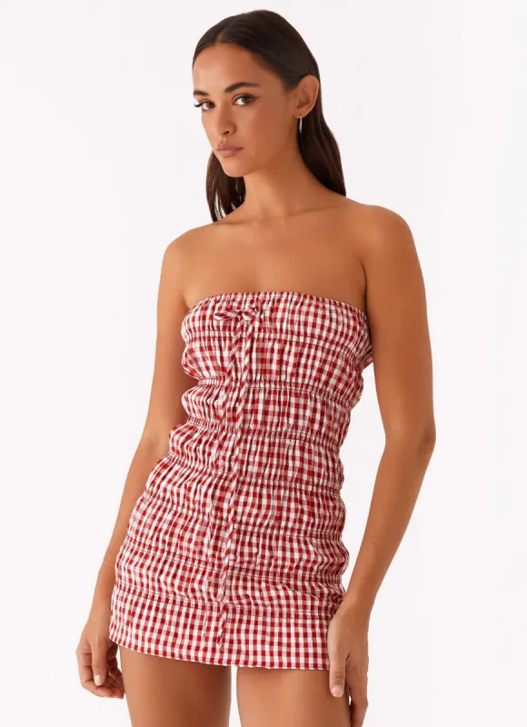 Adele Mini Dress - Red Gingham sold by Peppermayo
