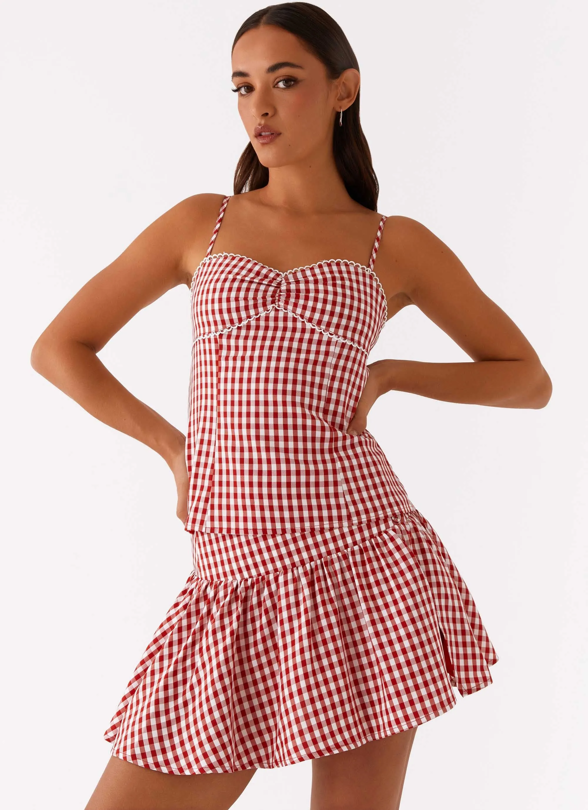Bellamy Mini Skirt - Red Gingham sold by Peppermayo
