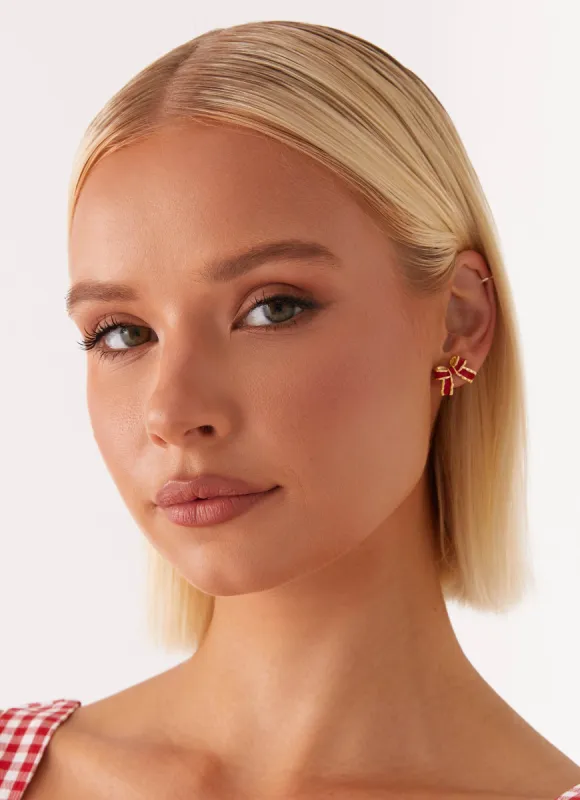 Adorable Bow Earrings - Red sold by Peppermayo