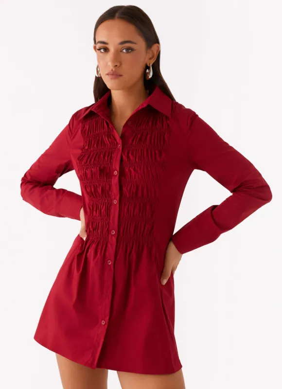Tessie Shirred Shirt Dress - Rhubarb made by Peppermayo
