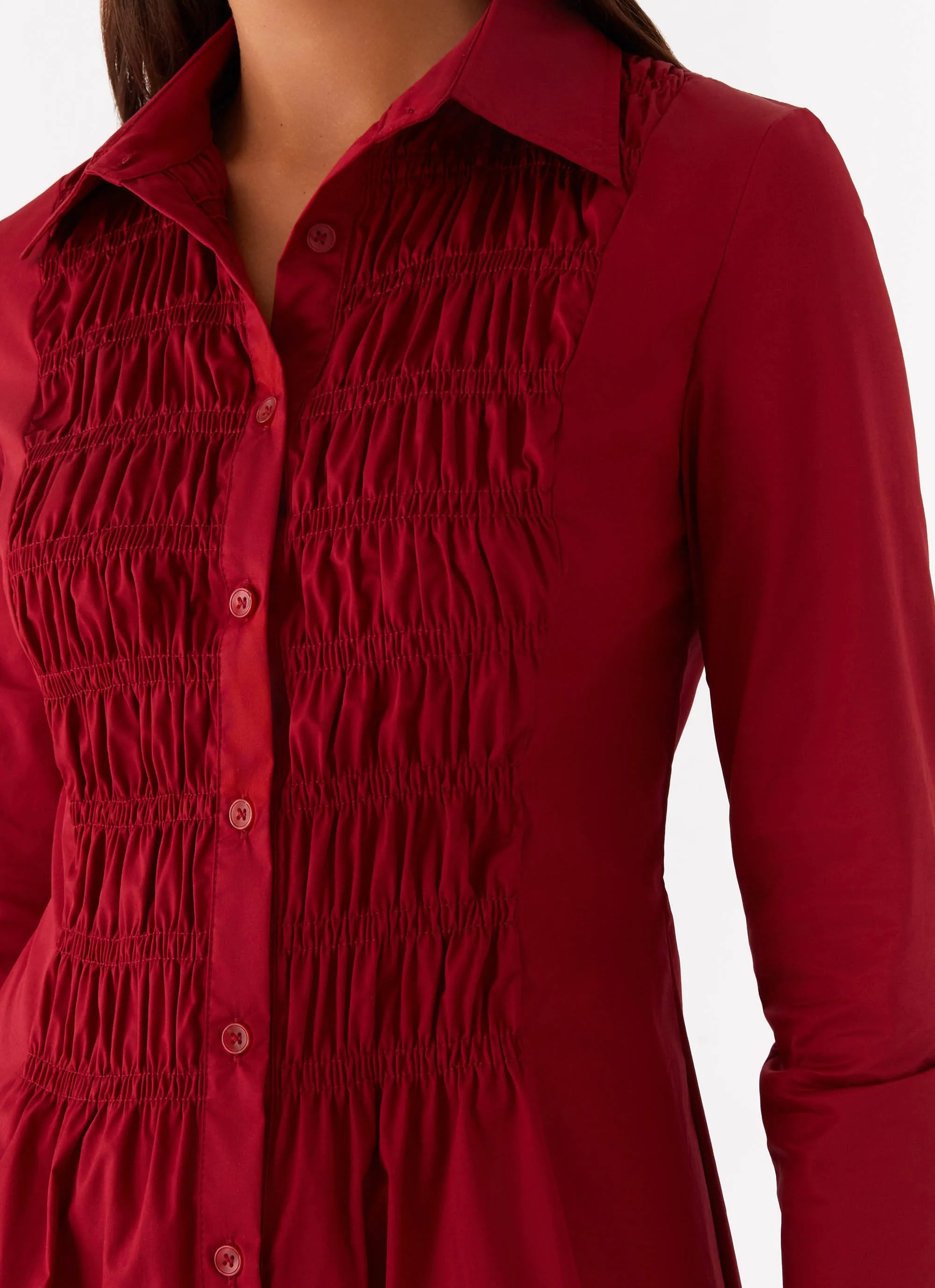 Tessie Shirred Shirt Dress - Rhubarb sold by Peppermayo product image thumbnail 5