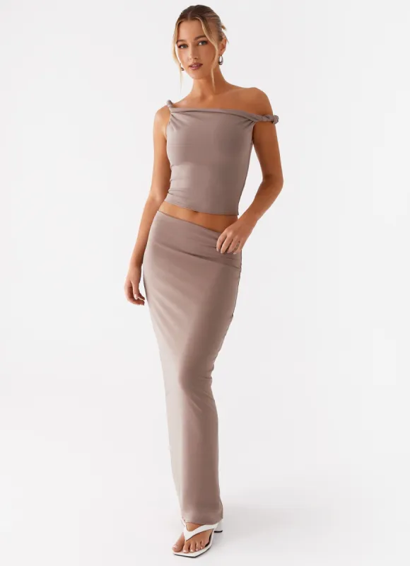 Solace Soul Maxi Skirt - Taupe sold by Peppermayo