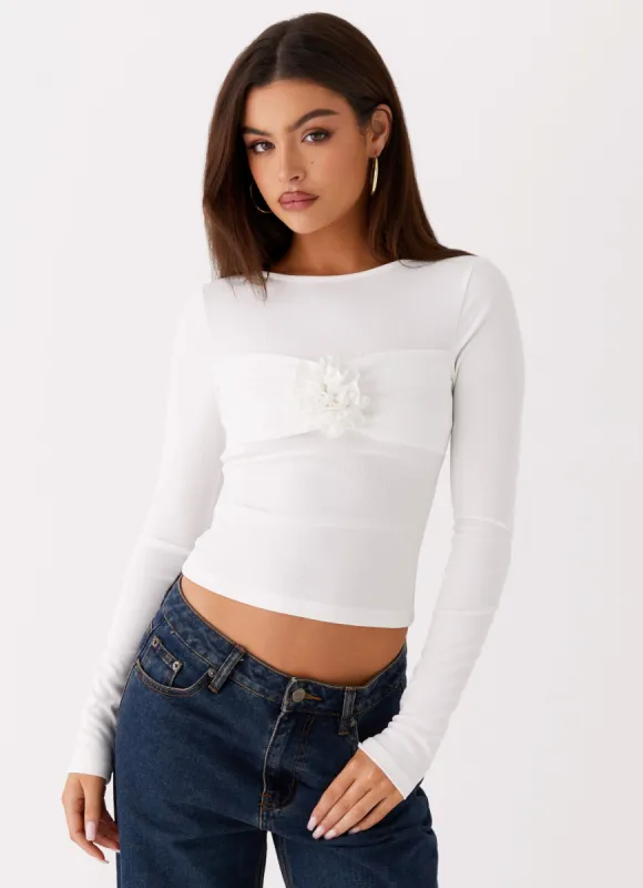 Jeyda Long Sleeve Rose Top - White sold by Peppermayo