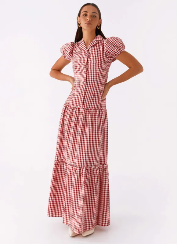 Verity Maxi Dress - Red Gingham sold by Peppermayo