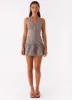 New Look Shirred Halter Mini Dress - Chocolate Gingham sold by Peppermayo