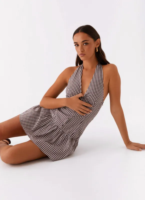 New Look Shirred Halter Mini Dress - Chocolate Gingham sold by Peppermayo