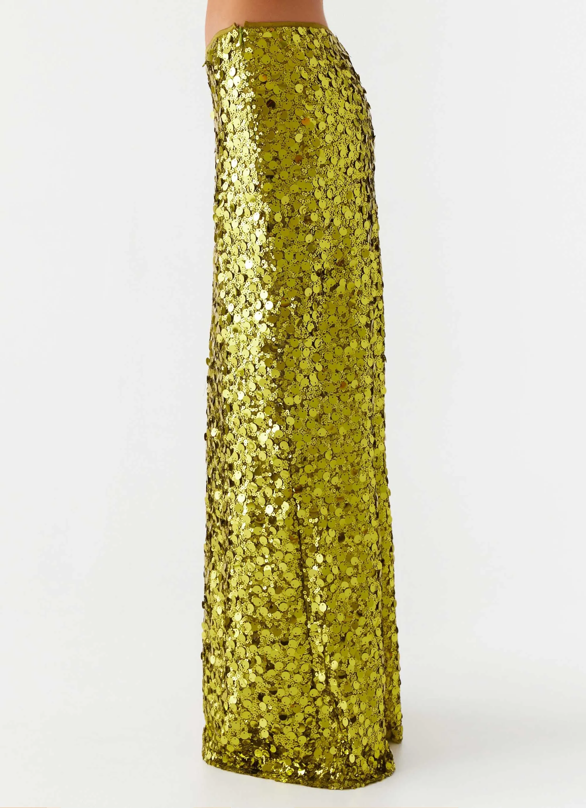 Perfect Places Low Rise Sequin Maxi Skirt - Olive sold by Peppermayo product image thumbnail 4