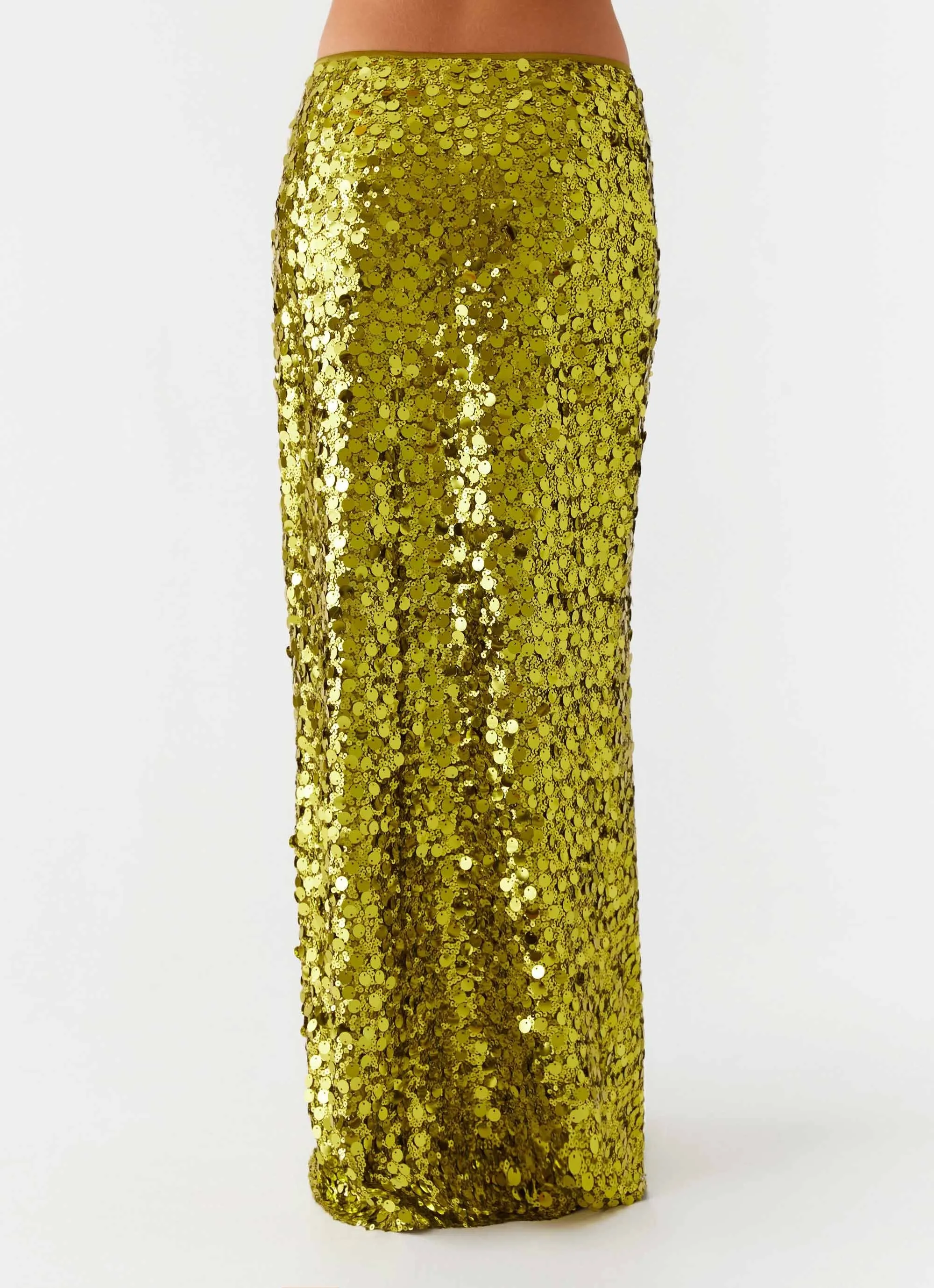Perfect Places Low Rise Sequin Maxi Skirt - Olive sold by Peppermayo product image thumbnail 5