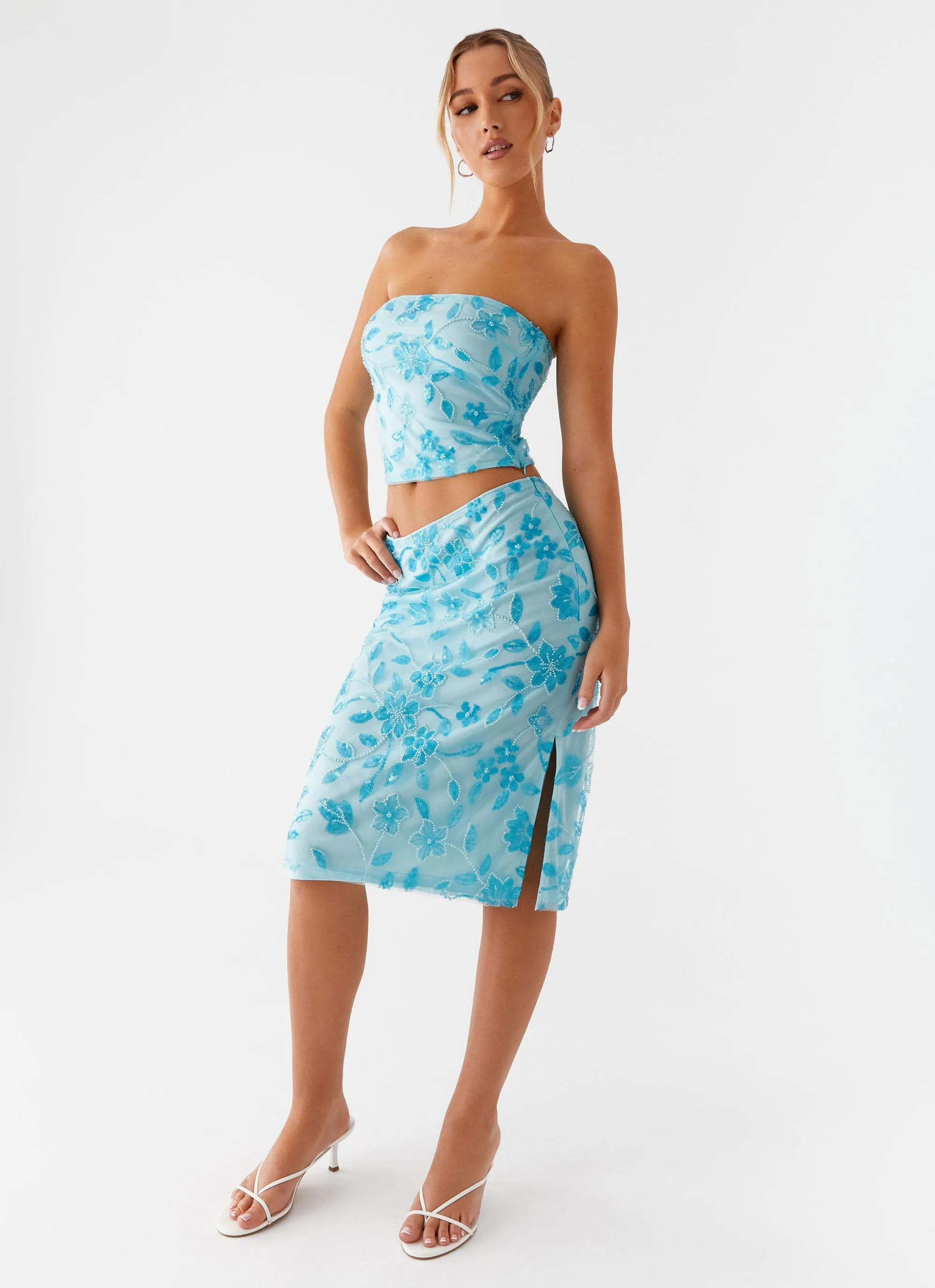 By Your Side Beaded Midi Skirt - Blue sold by Peppermayo product image thumbnail 3
