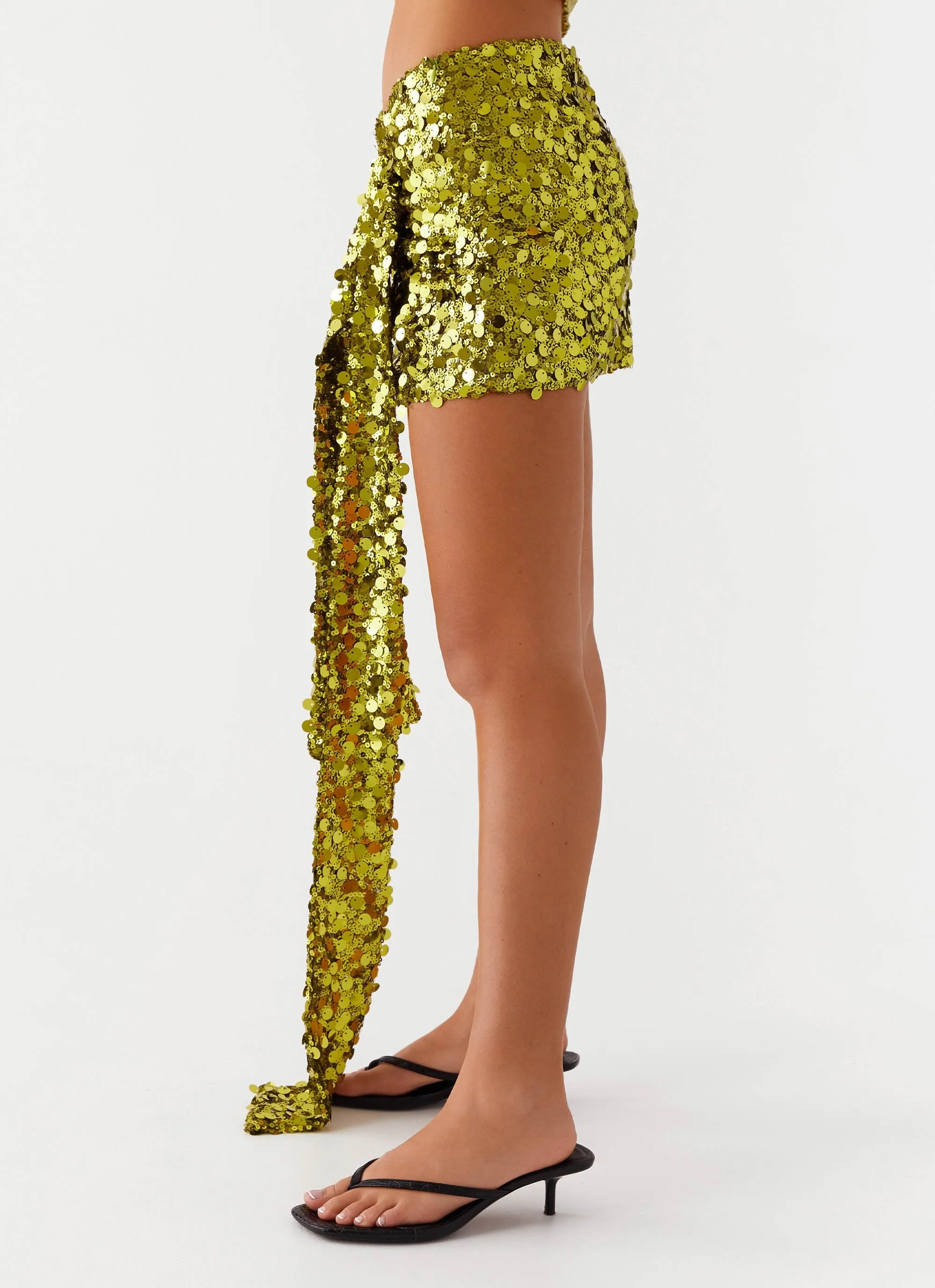 Lights On Sequin Mini Skirt - Olive sold by Peppermayo product image thumbnail 4