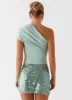 Islington One Shoulder Top - Mint sold by Peppermayo