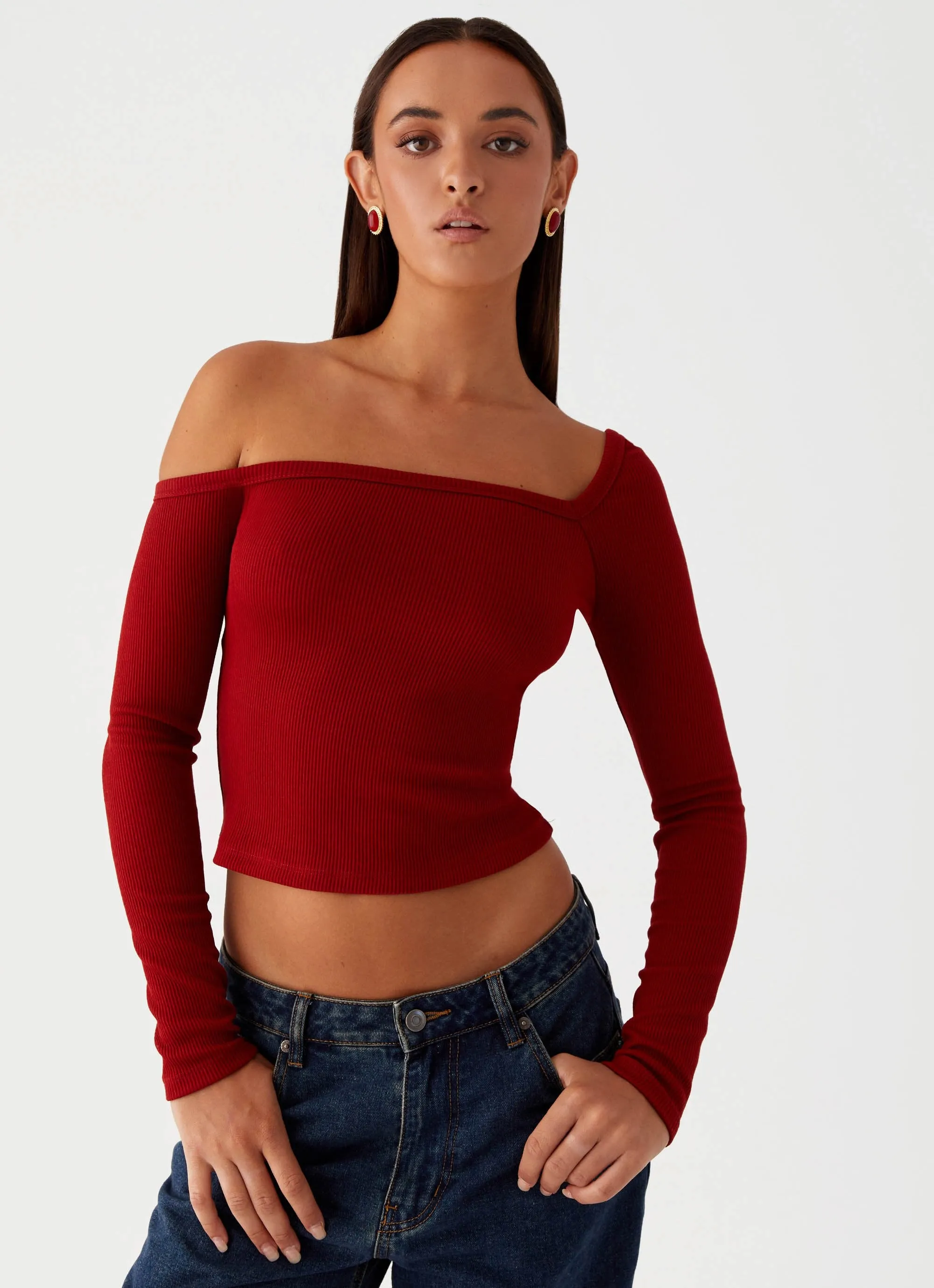 Talia Asymmetric Long Sleeve Top - Red sold by Peppermayo