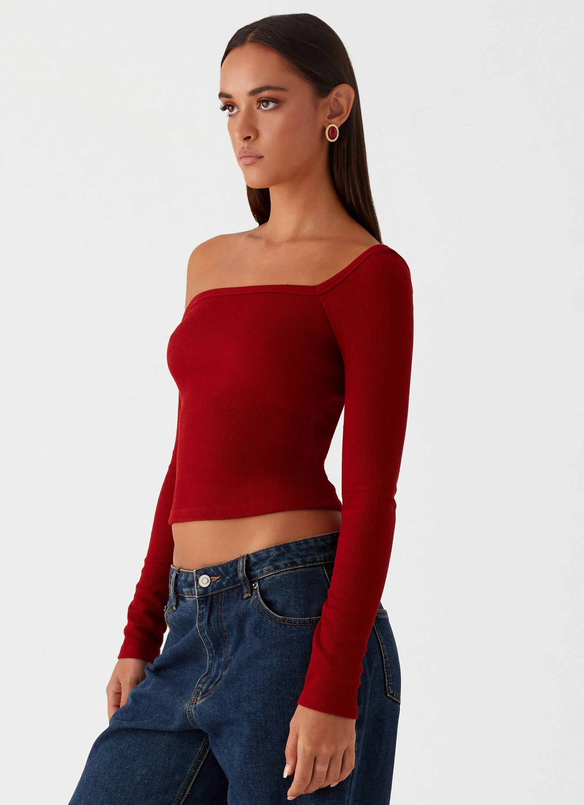 Talia Asymmetric Long Sleeve Top - Red sold by Peppermayo product image thumbnail 3