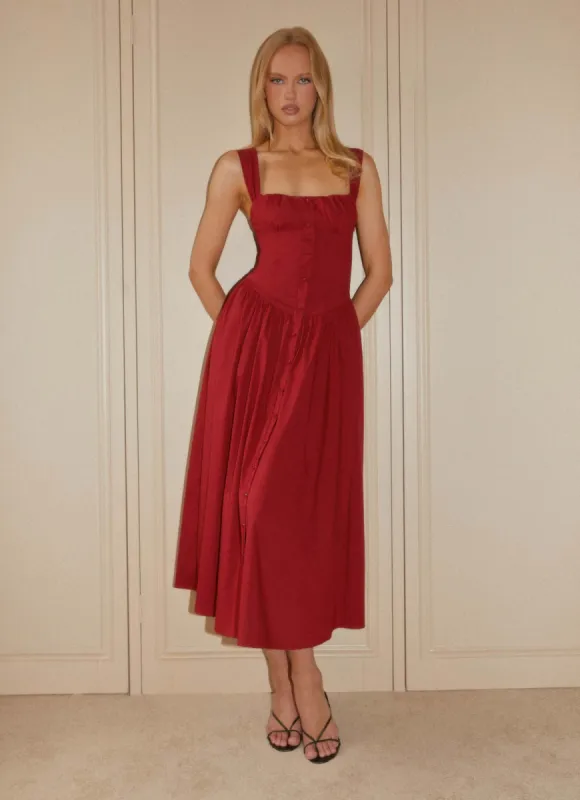 Emmalina Midi Dress - Deep Red sold by Peppermayo
