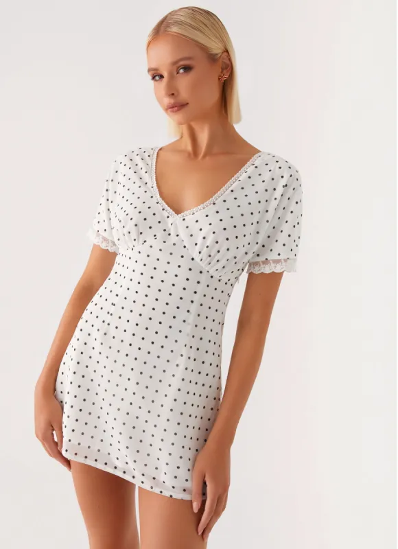 Marlowe Mini Dress - White Polkadot sold by Peppermayo