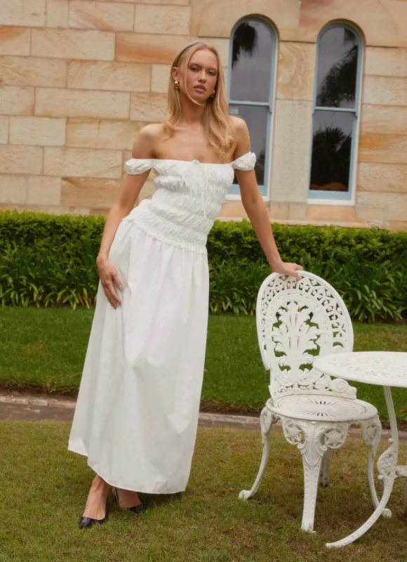 Countryside Off Shoulder Maxi Dress - Ivory made by Peppermayo