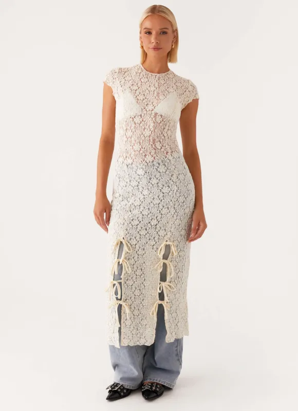 Gisele Lace Midi Dress - Ivory sold by Peppermayo