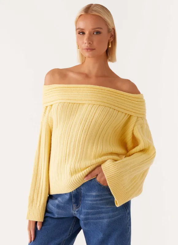 Federica Off Shoulder Knit - Lemon made by Peppermayo