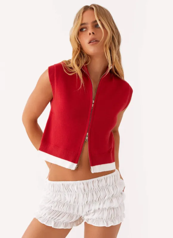 Janey Double Zip Turtle Neck Top - Red sold by Peppermayo