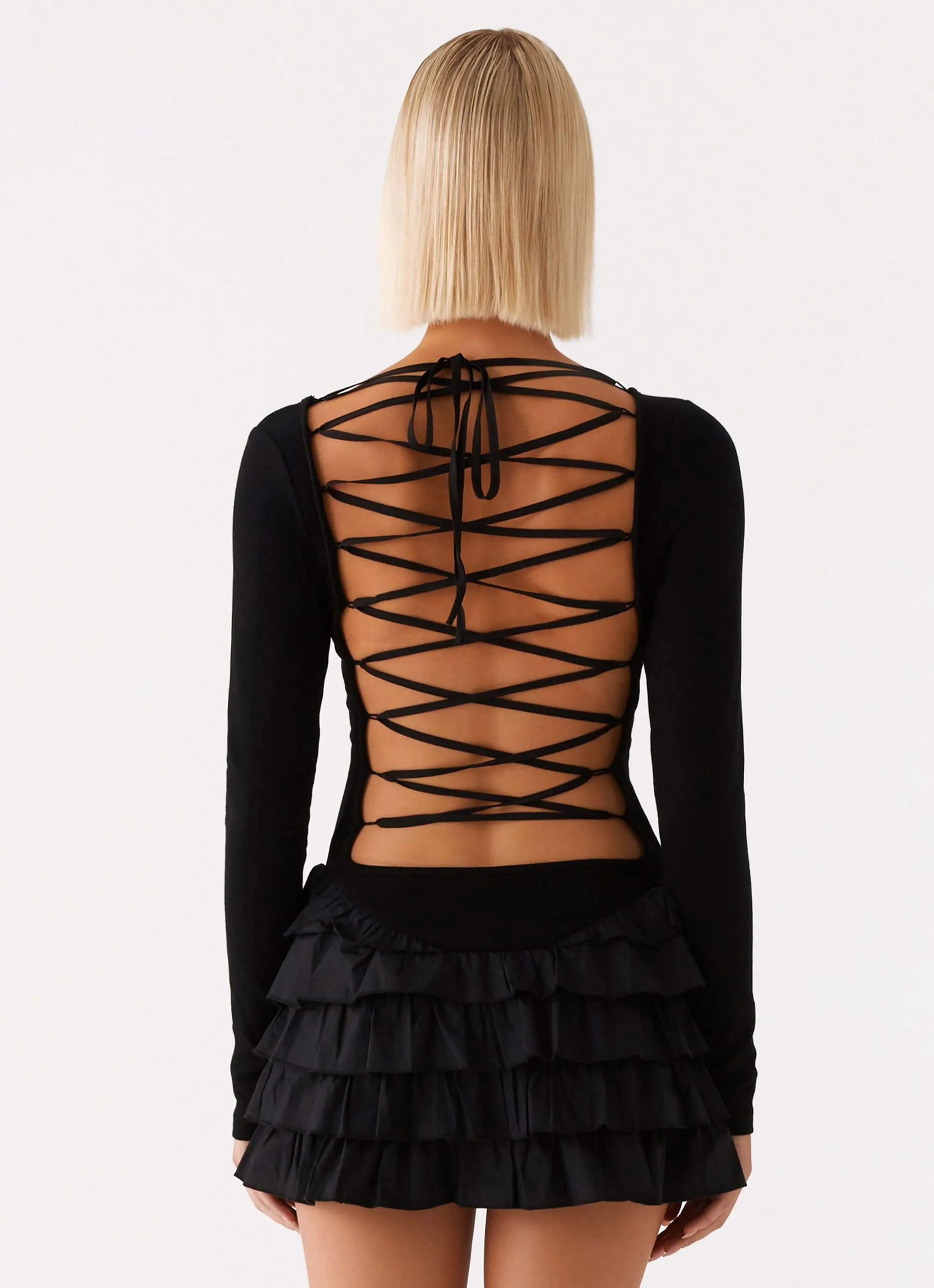 Moon Rising Long Sleeve Mini Dress - Black sold by Peppermayo product image thumbnail 4