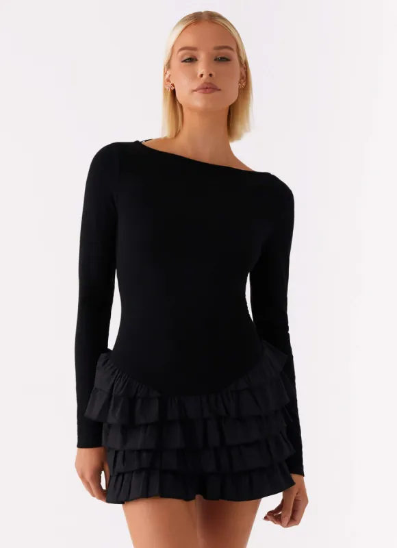 Moon Rising Long Sleeve Mini Dress - Black sold by Peppermayo