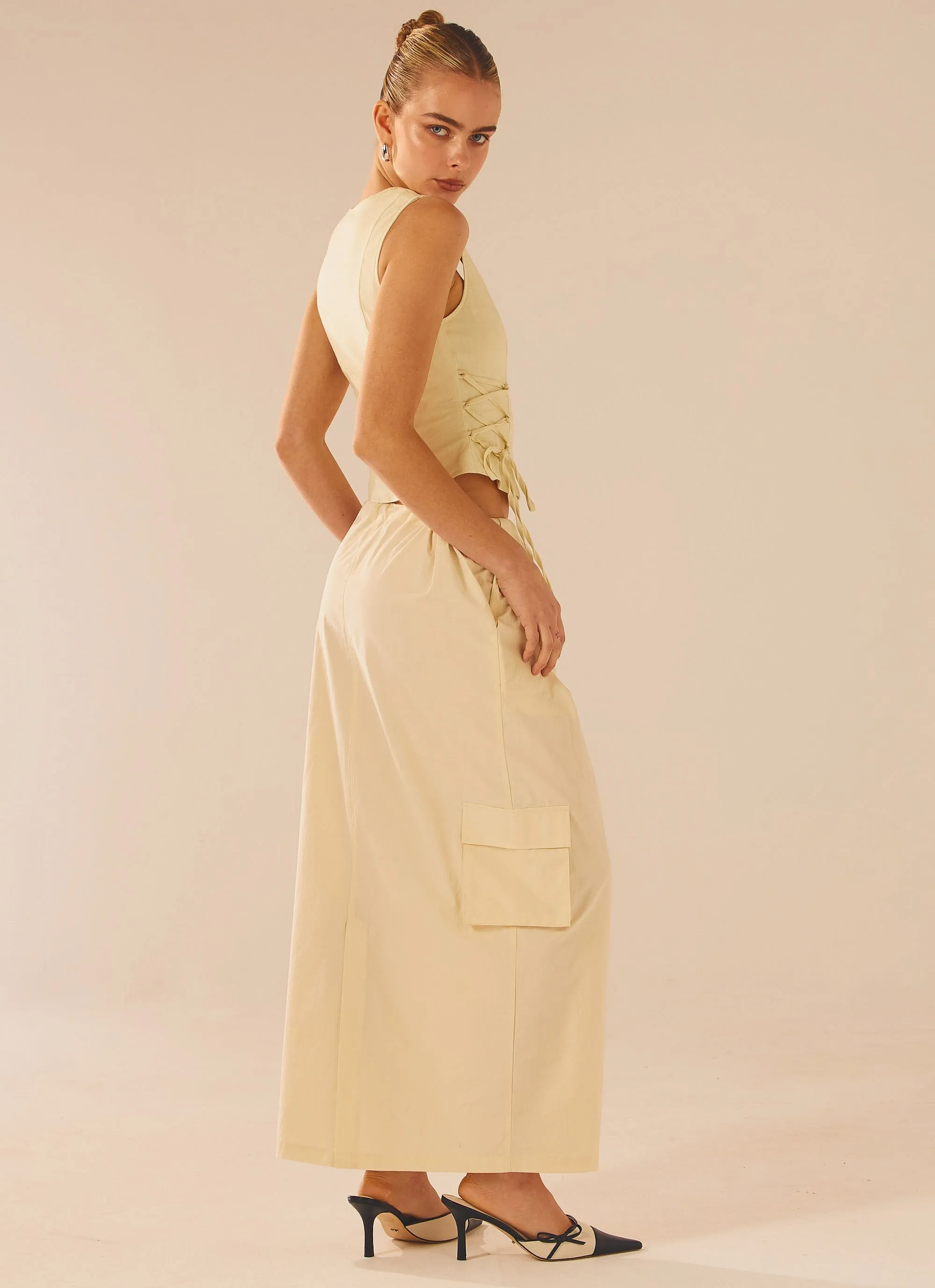 Curveball Cargo Midi Skirt - Beige sold by Peppermayo product image thumbnail 5